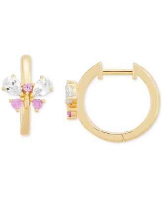 2-Pc. Set Lab Created Pink Sapphire (1/2 ct. t.w.) & Lab Created White Sapphire (1-1/20 ct. t.w.) Dragonfly Pendant Necklace & Matching Hoop Earrings in 14k Gold-Plated Sterling Silver