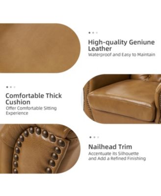 Eugene Traditional Genuine Leather Chair with Tufted Wing Back and Solid Wood