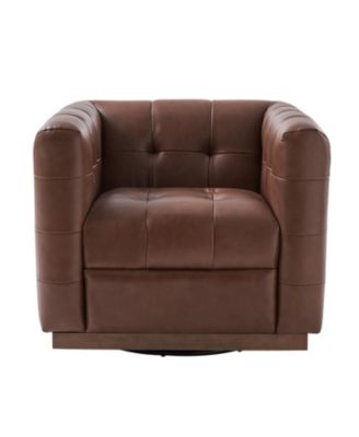 1 Count Gabriel Mid-Certury Modern Genuine Leather Swivel Club Chair