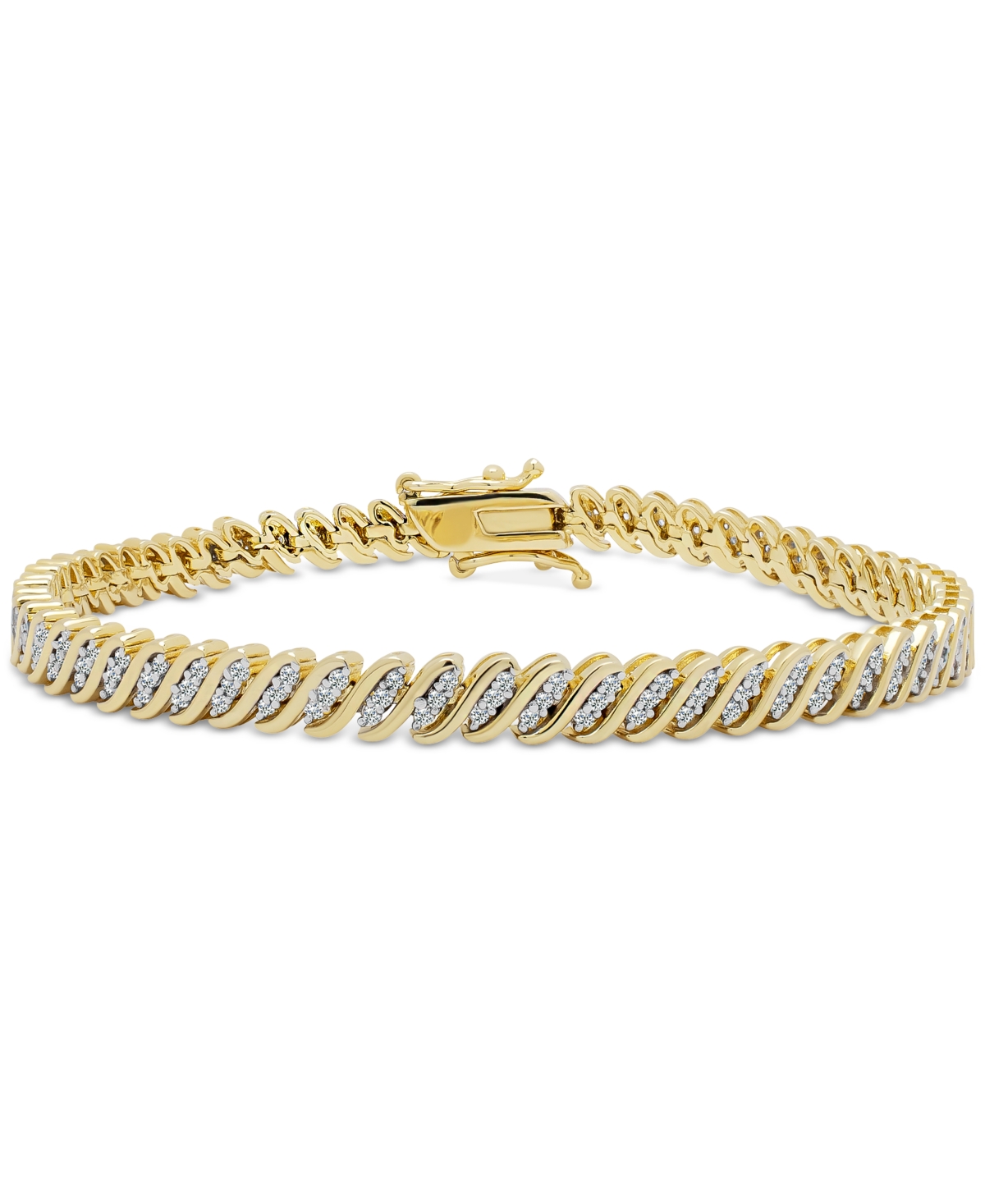 Macy's Diamond Triple Row "s" Link Bracelet (1 Ct. T.w.) In Sterling Silver Or 14k Gold-plated Sterling Sil In Gold-plated Sterling Silver