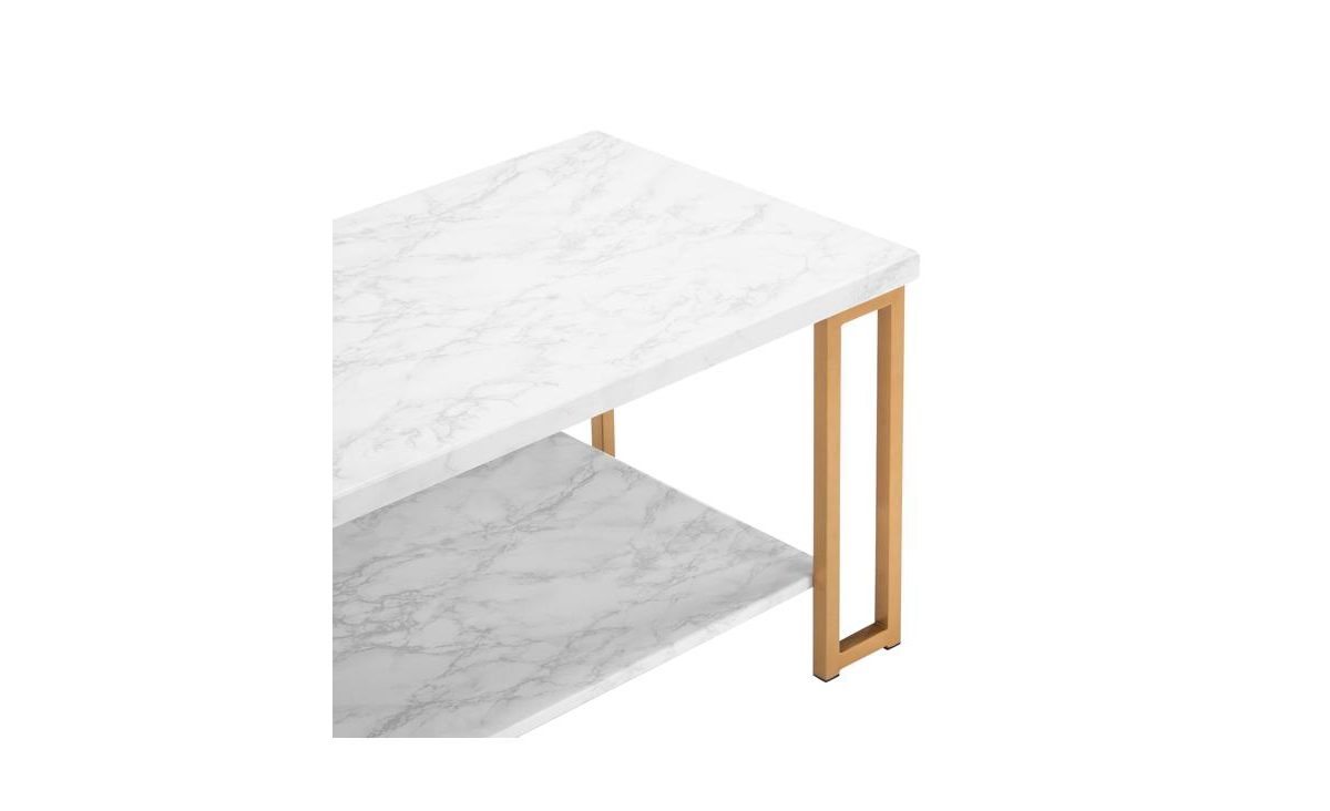 Slickblue Simple Double-layer Golden Iron Pipe Marble Pvc Coffee Table Rectangular