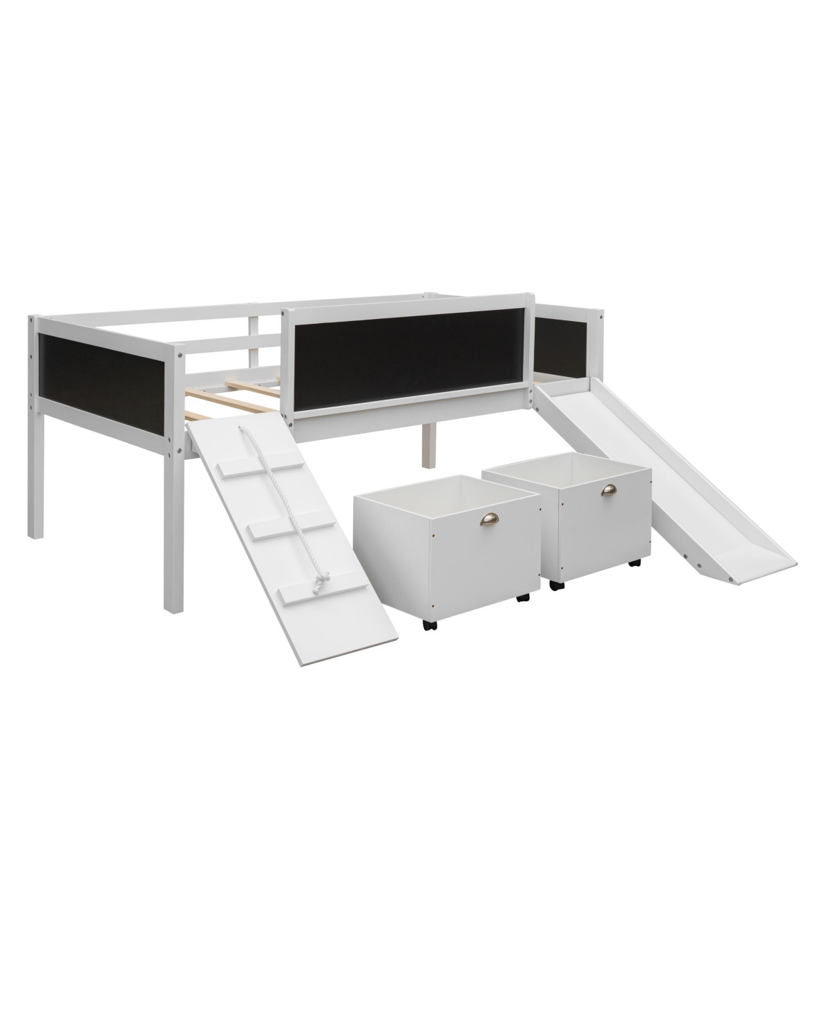 Slickblue Twin Size Wooden Loft Bed with Two Storage Boxes for Space-Saving Kids' Room