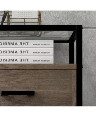 Nightstand, End Table with Storage Drawer and 3-Tier Storage & Tempered Glass Top, Bedside Furniture with Steel Frame, Side Table for Bedroom