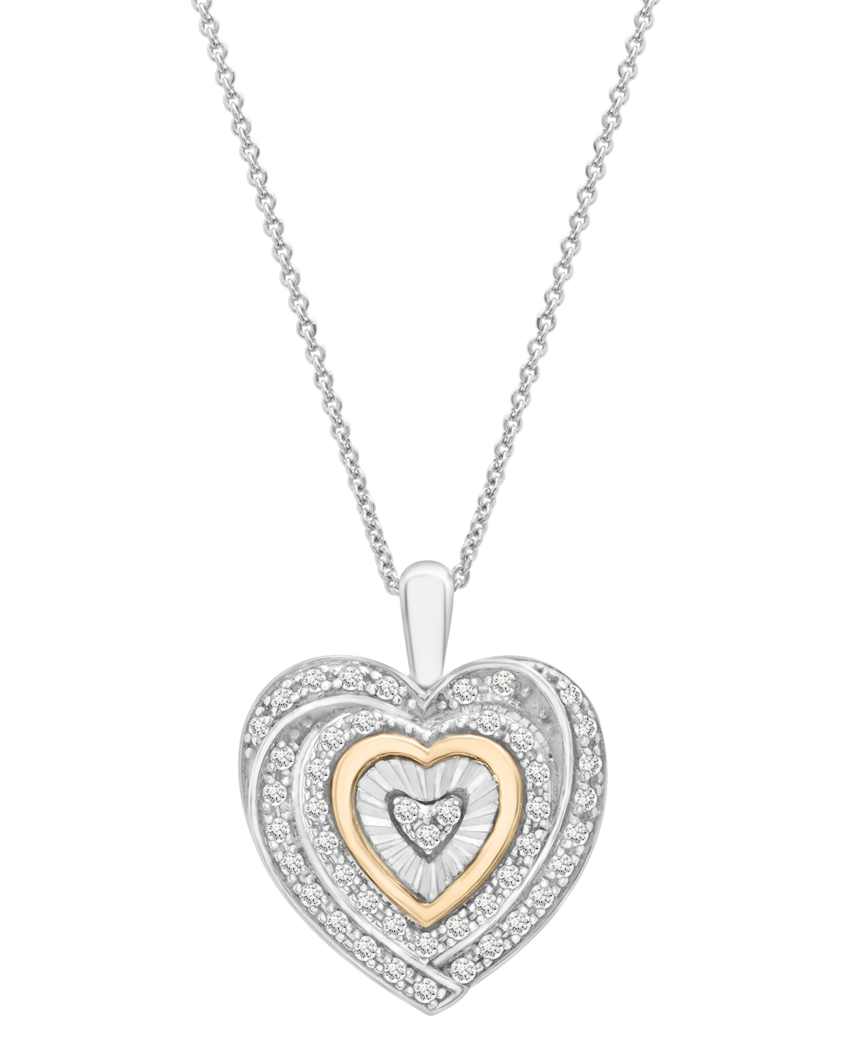 Macy's Diamond Heart 18" Pendant Necklace (1/4 Ct. T.w.) In Sterling Silver And 14k Gold-plate, Created For In Sterling Silver  Gold-plate