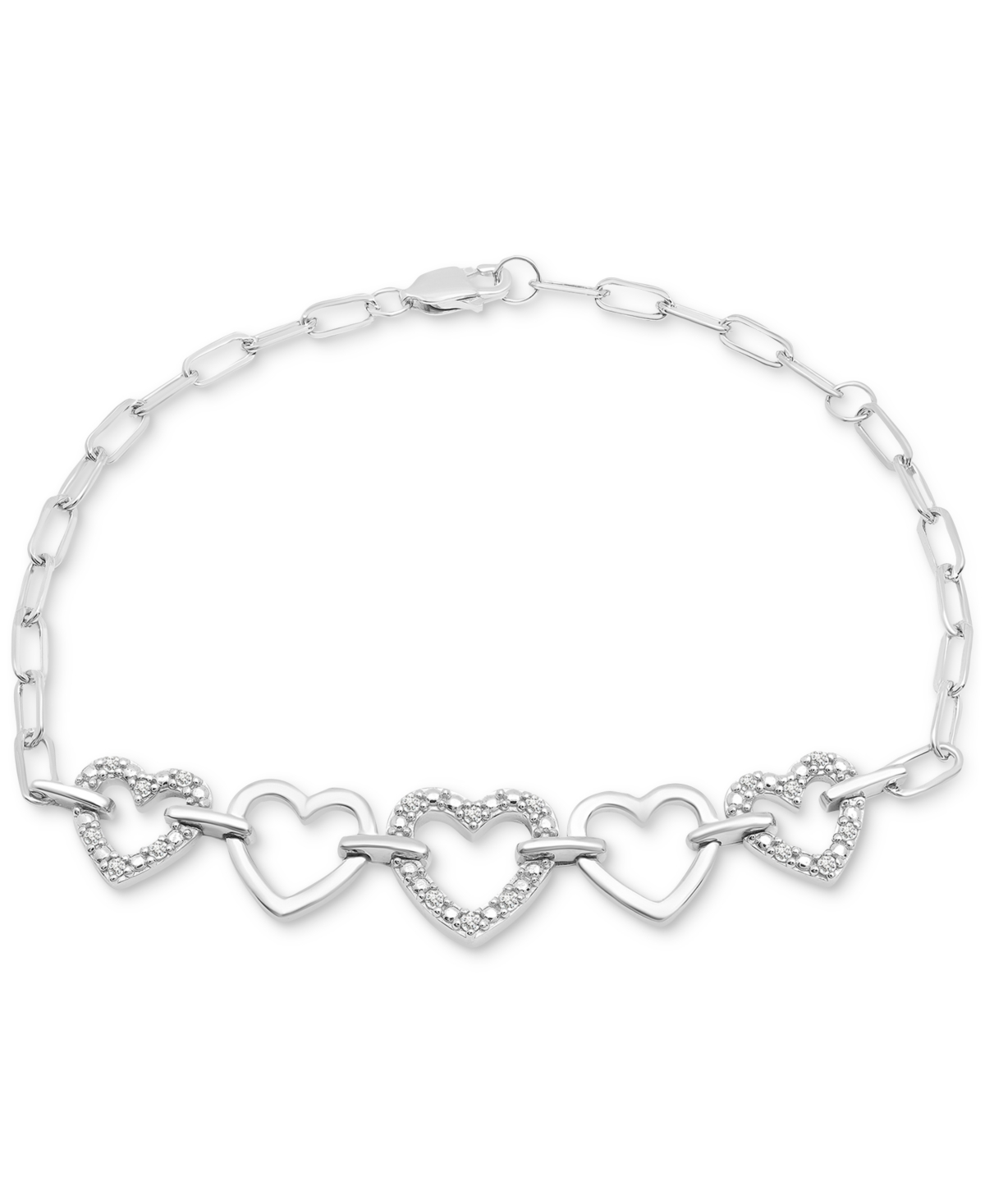 MACY'S DIAMOND HEART CHAIN PAPERCLIP LINK BRACELET (1/6 CT. T.W.) IN STERLING SILVER, CREATED FOR MACY'S 