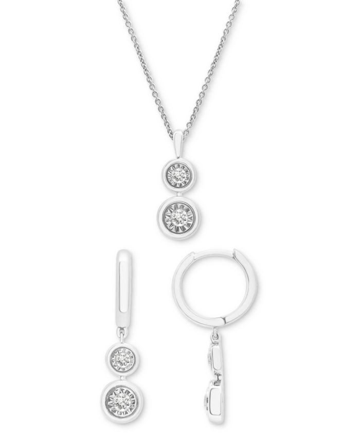 2-Pc. Set Diamond Circle Cluster Pendant Necklace & Matching Dangle