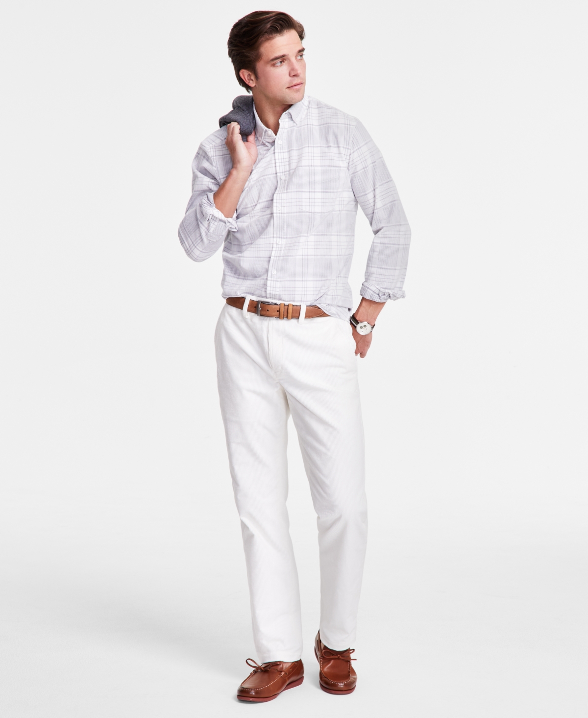 Club Room Men's Long Sleeve Button-Down Textured Plaid Shirt, Exclusively at Macy's