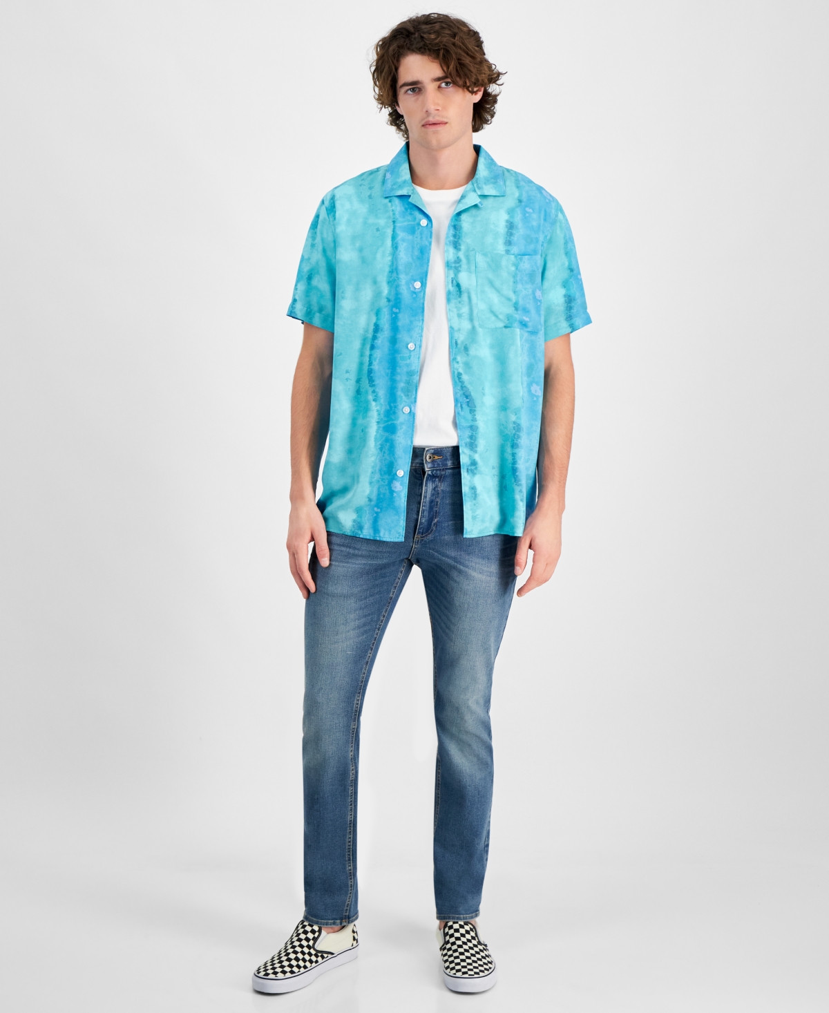 Sun + Stone Men's Chuck Signature Dyed Shirt, Exclusively At Macy's In Blue Infinity