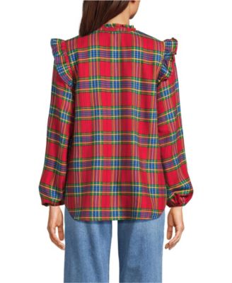 Women's Ruffle Front Flannel Popover Blouse