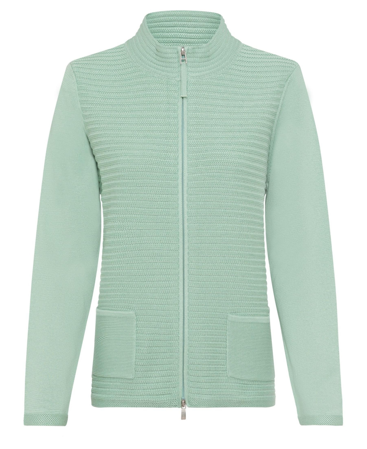 Olsen Women's Rib Knit Zip Front Mock Neck Cardigan