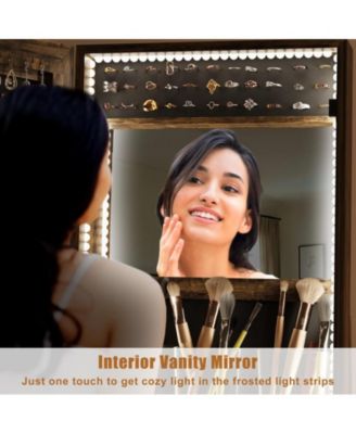 360° Swivel Jewelry Cabinet with LED Lights,Inside Makeup Mirror,Rotatable Full Length Mirror with Jewelry Storage for Bedroom