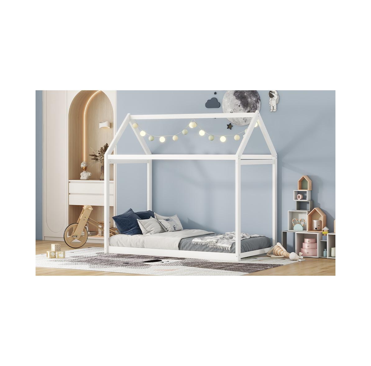 Slickblue Twin Size Wooden House Bed – Fun and Stylish Design for Kids' Bedrooms, Perfect for Play and Cozy Sleeping