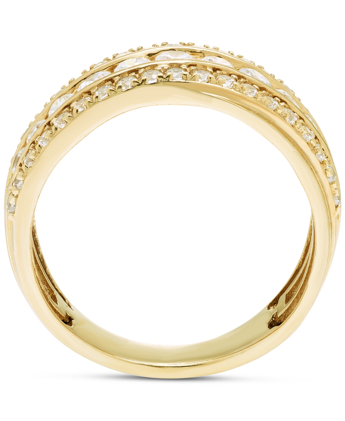 Macy's Diamond Triple Row Diagonal Band (1 Ct. T.w.) In 10k White Or Yellow Gold In Yellow Gold
