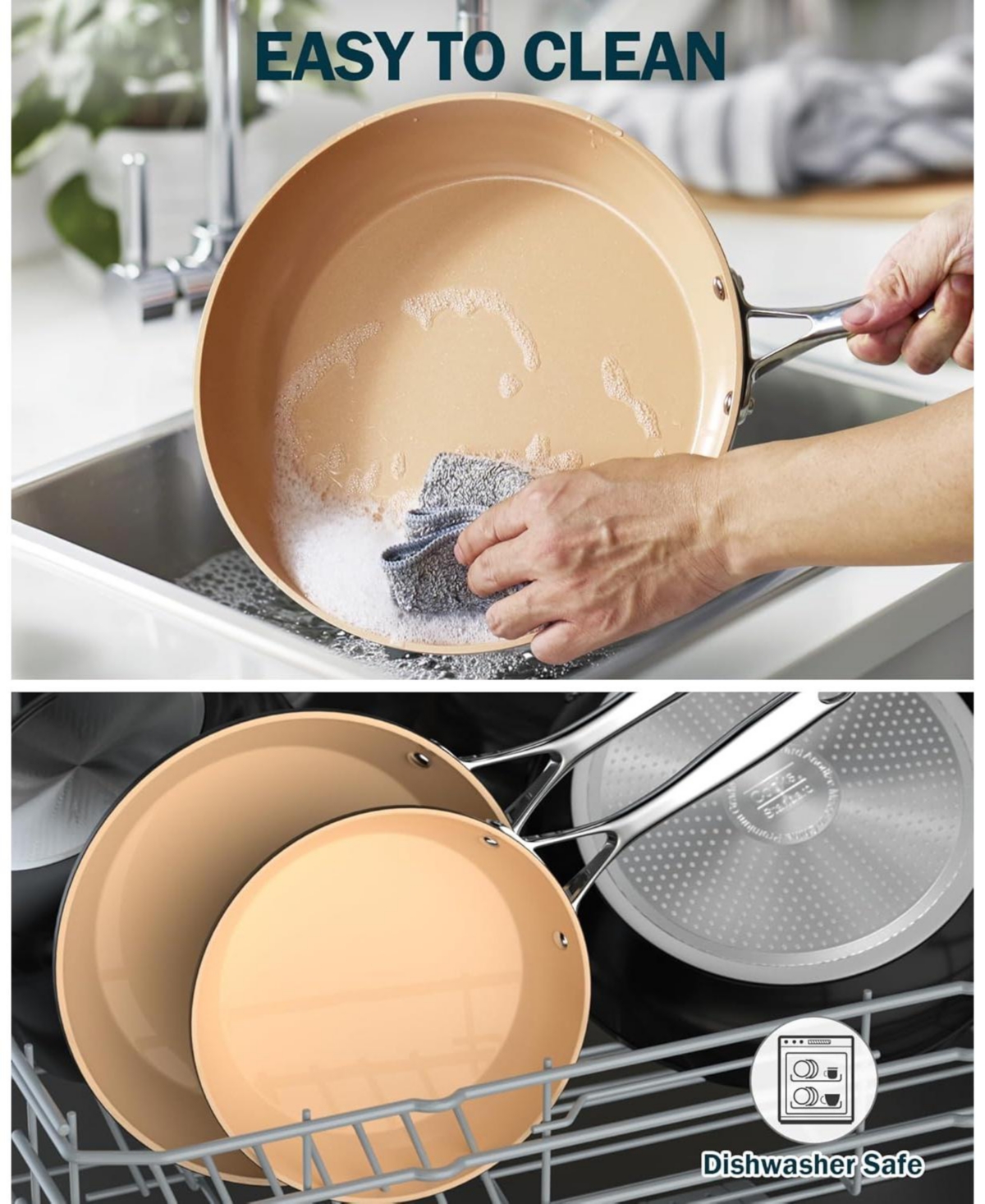 Cooks Standard 8-inch/9.5-inch/11-inch Ceramic Hard Anodized Nonstick Frying Pan Set,& Apricot - Black
