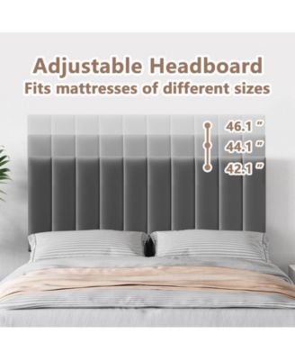 Bed Frame Modern Velvet Upholstered 11 Inch Bed Frame with Headboard No Box Spring Needed, Gray