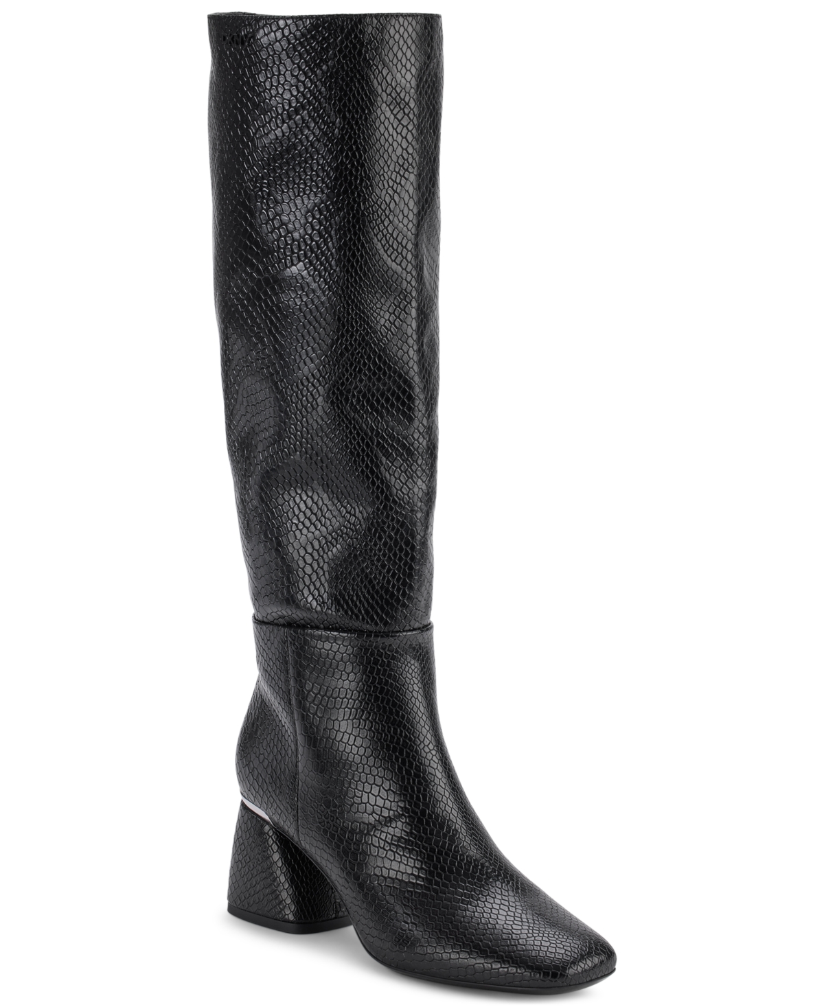 Dkny Cana Womens Snake Print Faux Leather Knee-high Boots In Black Snake