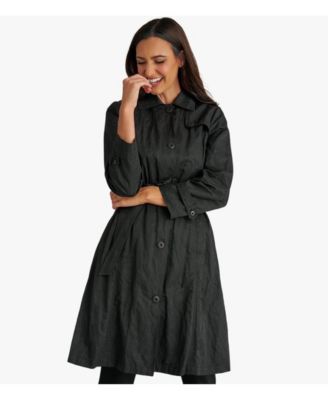 Women's Belted Water-Resistant Button Front Trench Coat