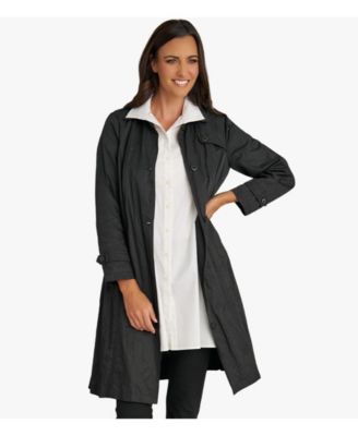 Women's Belted Water-Resistant Button Front Trench Coat