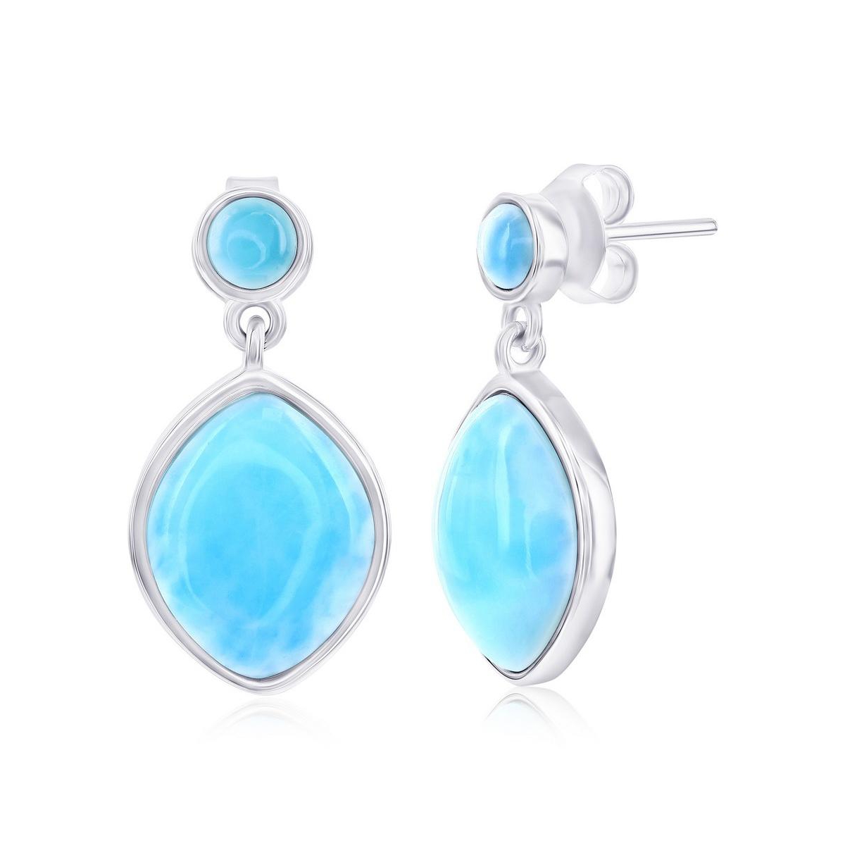 Sterling Silver, Round & Marquise Larimar Dangle Earrings - Larimar