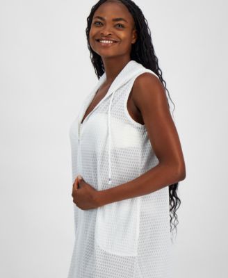 Women's Hooded Zip-Front Sleeveless Swim Cover-Up