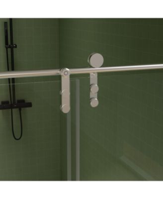 56" -60" W x 70" H Frameless Shower Door, Sliding Shower Door, Premium 5/16" (8mm) Thick Tempered Glass Shower Enclosure with Towel Bar, Double Side Easy Clean Coat, Brushed Nickel Finished With Buffe