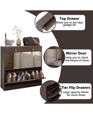Mirror Shoe Cabinet with 2 Tier Drawers