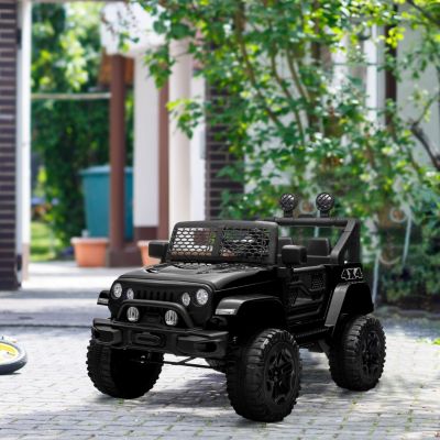 12V Kids Ride On Truck with Parent Remote Control, Electric Battery Powered Toy Car with Spring Suspension, Adjustable Speed, LED Lights and Horn, Black