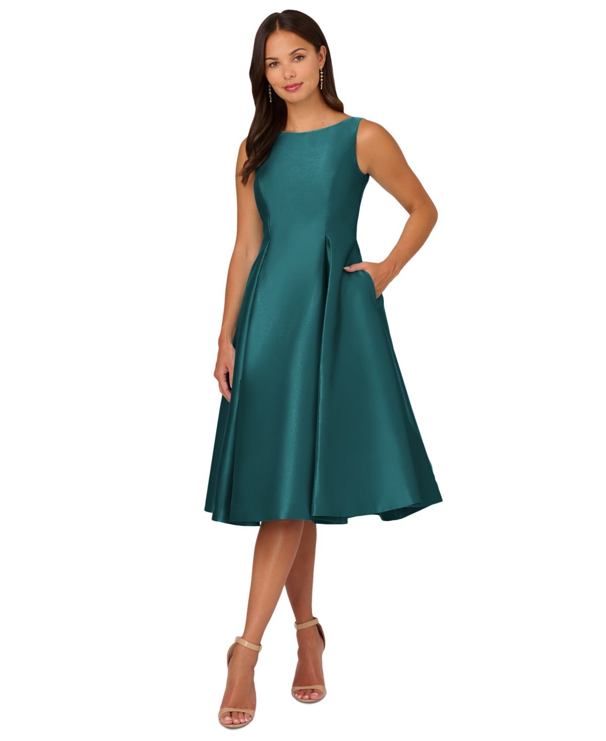 ADRIANNA PAPELL BOAT-NECK A-LINE DRESS 
