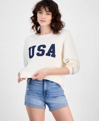 Hippie Rose - Juniors' Cable-Knit USA-Graphic Sweater