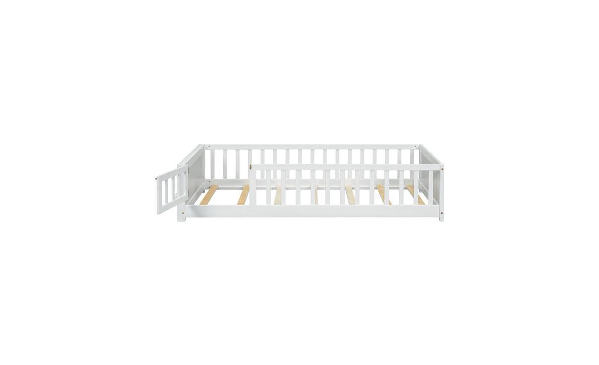 Slickblue Twin Size Floor Platform Bed with Built-in Book Storage Rack and Door – Functional and Space-Saving Design