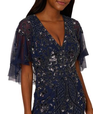 Women's Embellished Cape-Sleeve Gown