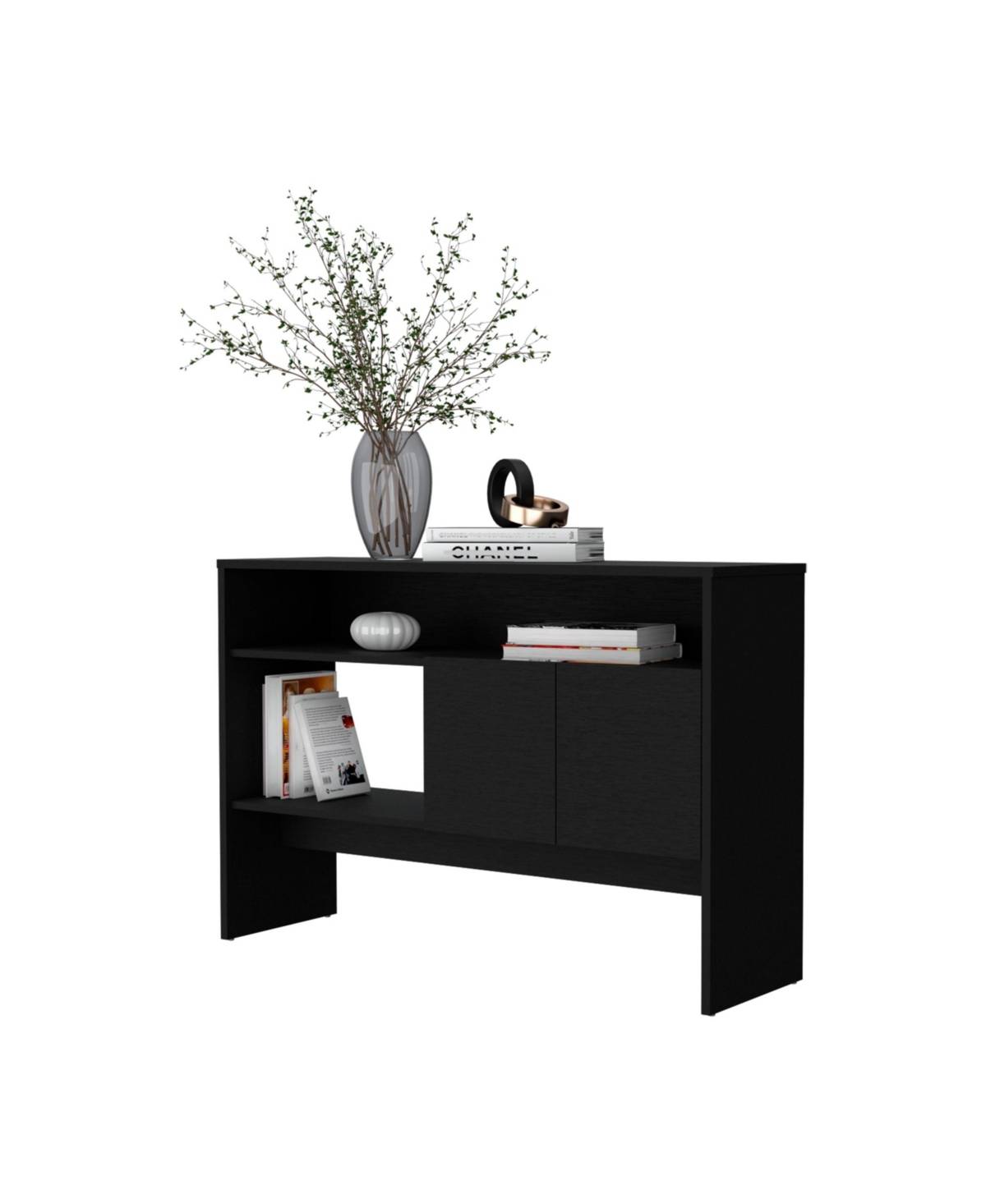 Fm Furniture Bylas Console Table in Melamine With Two Doors y Open Storage,- Black