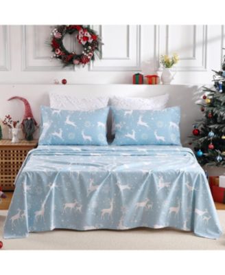 4 Pieces Soft Microfiber Christmas Bedding Sheet Set, King
