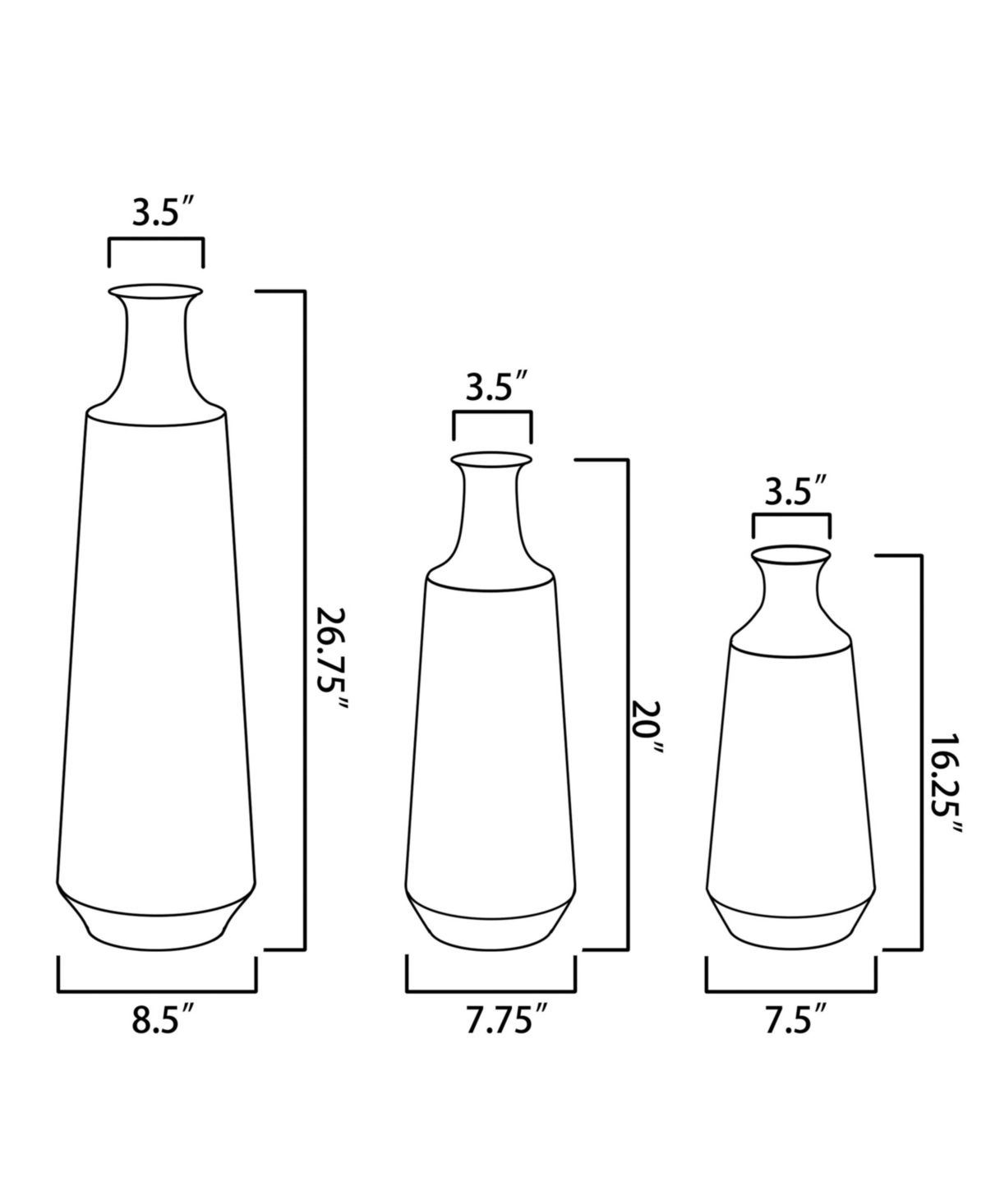 LuxenHome Set of 3 Multi-Color Ombre Metal Bottle Vases - Multi-color