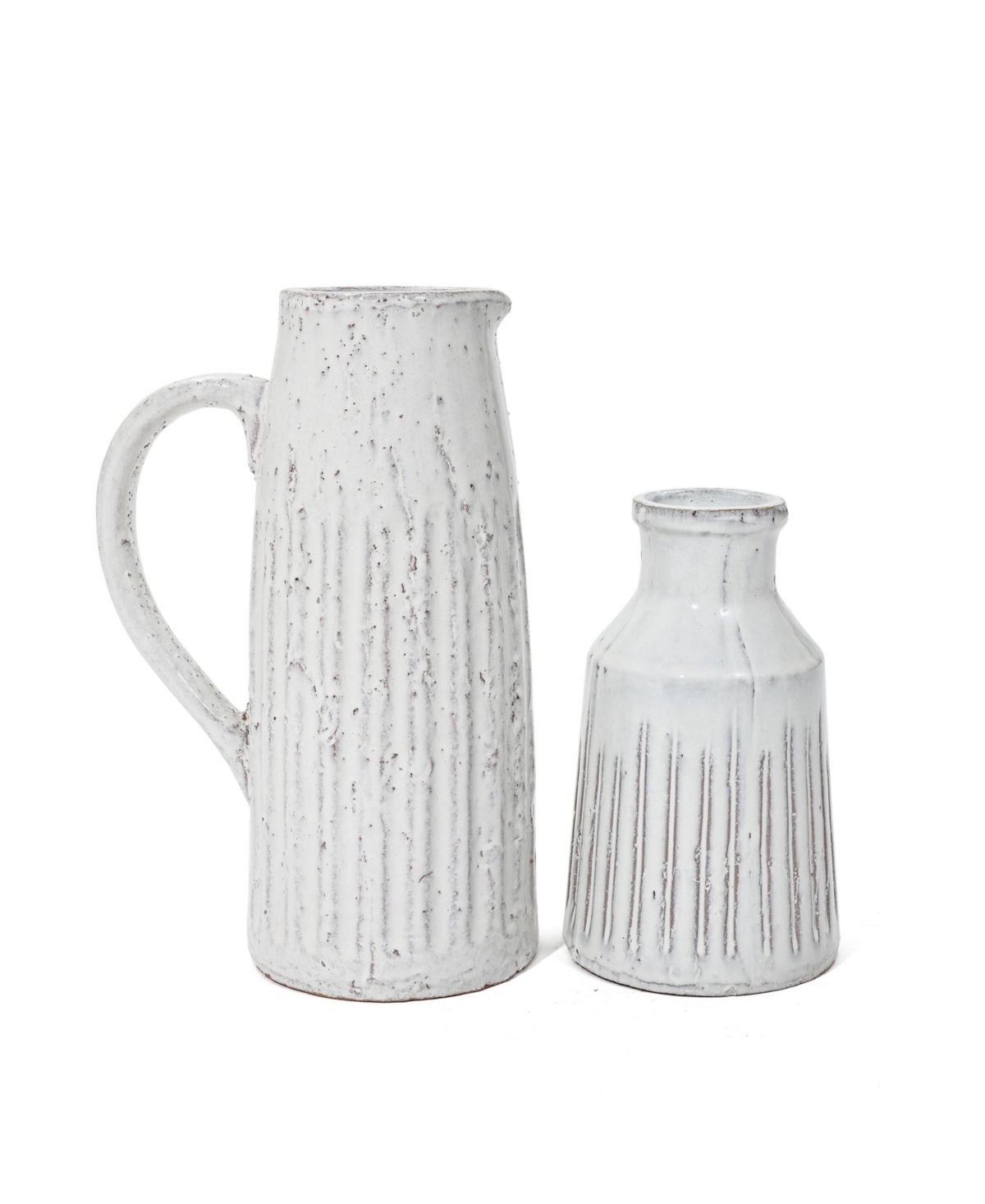 LuxenHome VintageRibbed Terracotta Round Vase - White