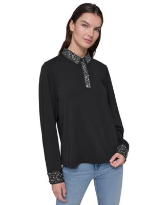 KARL LAGERFELD PARIS - Women's Embellished Solid-Color Top