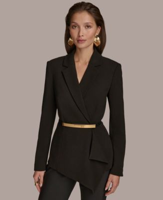 【Donna Karan New York】Belted Asymmetric-Hem Dress Donna Karan New York Women's Belted Asymmetric-Hem Dress