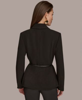 ジャケット・アウター DONNA KARRAN NEW YORK Black jacket Donna Karan New York Women's Asymmetric Leather Moto Jacket