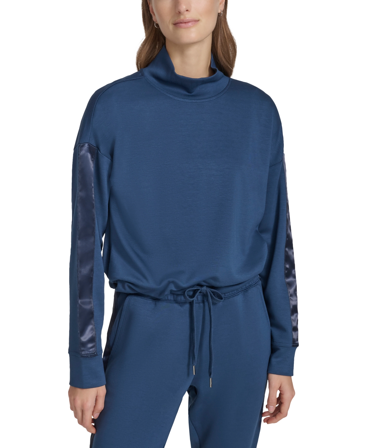 Andrew Marc Sport Women's Mixed-Media Scuba Turtleneck Top - Royal