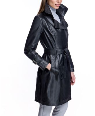 Women's Belted Leather Coat