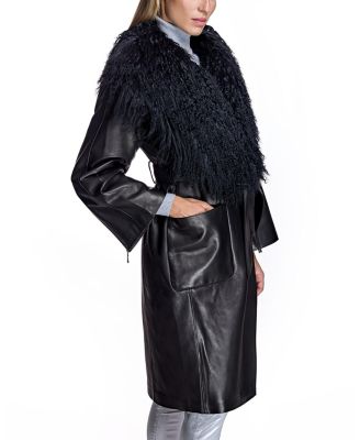 Women's Leather Coat with Shearling Trim