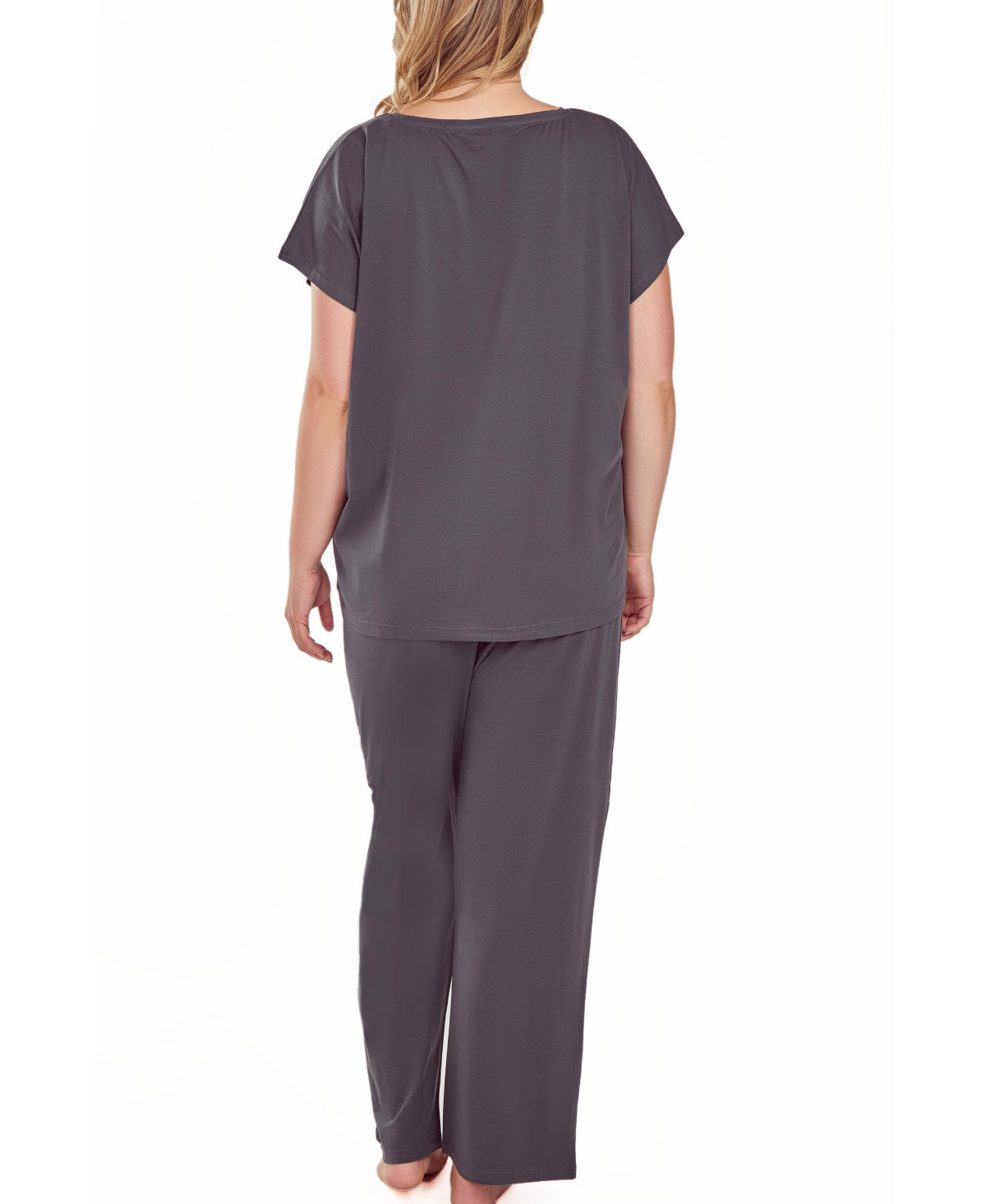 ICOLLECTION PLUS SIZE SOFT KNIT TOP AND CROP PANT PAJAMA SET 