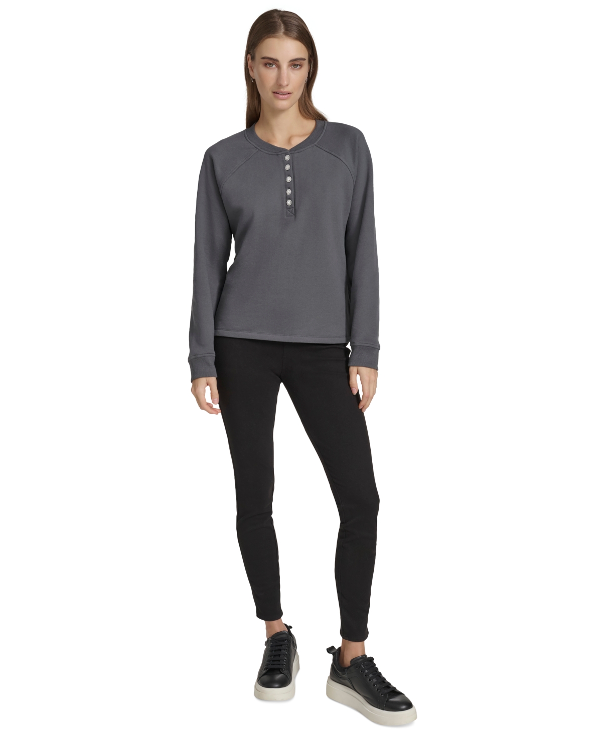 Marc New York Andrew Marc Sport Women's Embellished Fleece Crewneck Sweatshirt In Onyx