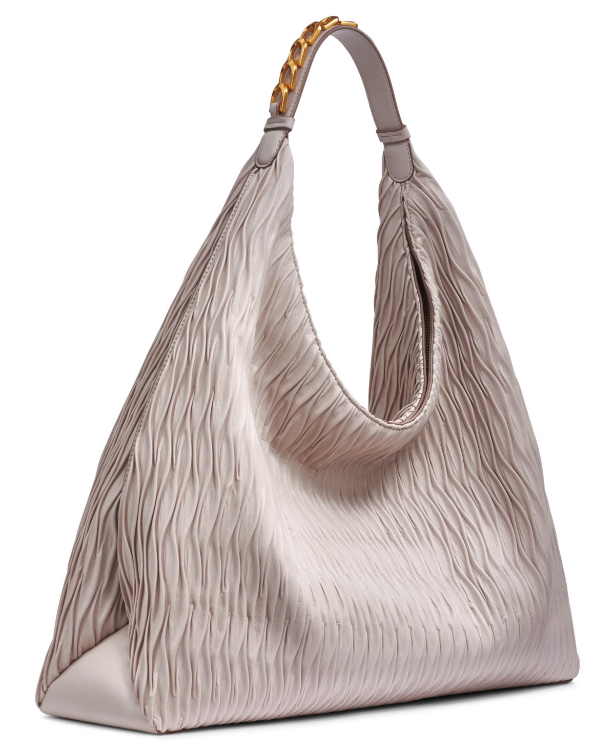 Shop Donna Karan Bellmore Extra Large Hobo With Gold Bezel Strap In Sand