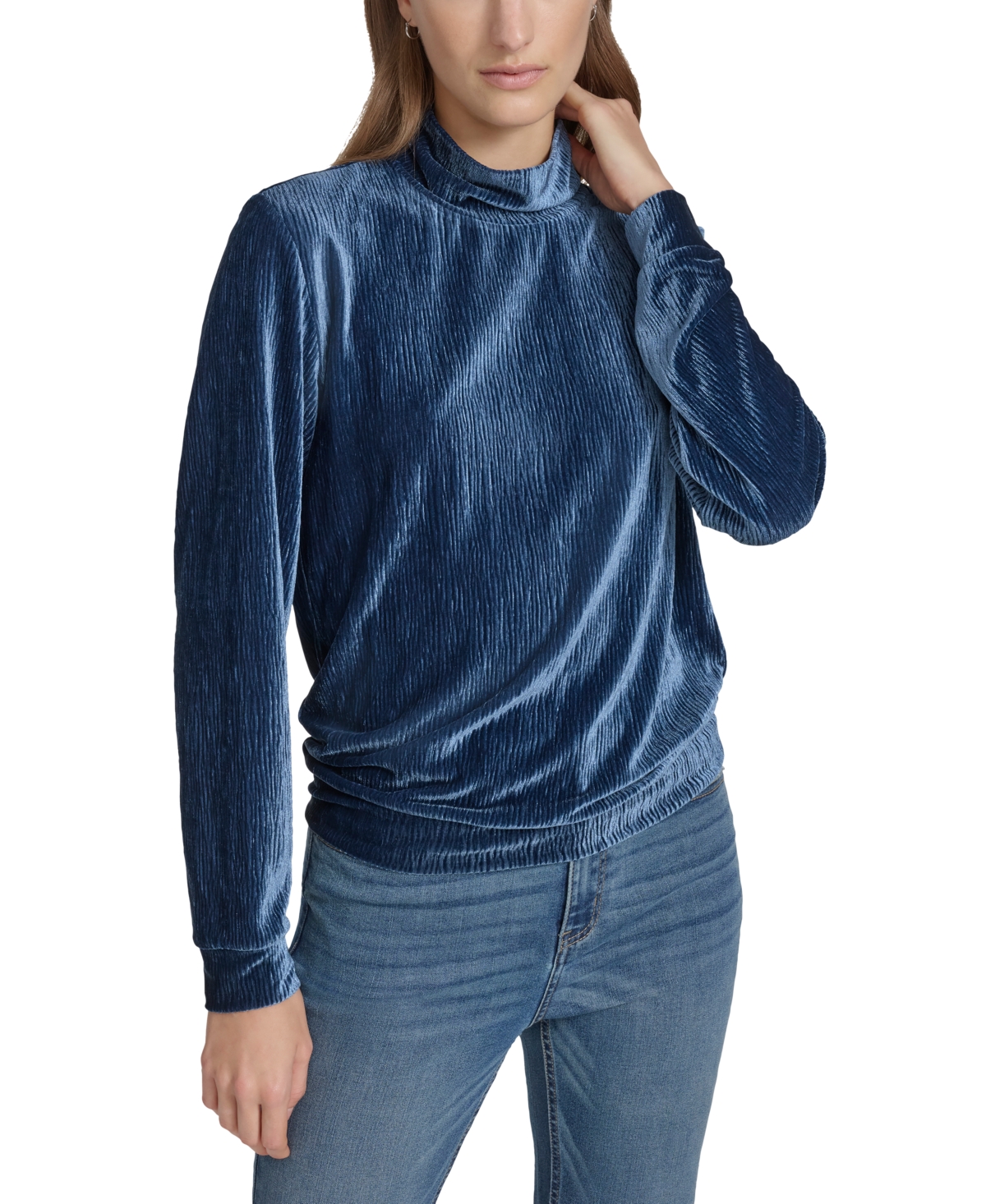 MARC NEW YORK ANDREW MARC SPORT WOMEN'S WAVY VELVET TURTLENECK TOP 