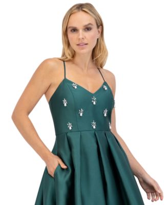 Women's Beaded-Bodice Pleated High-Low Gown