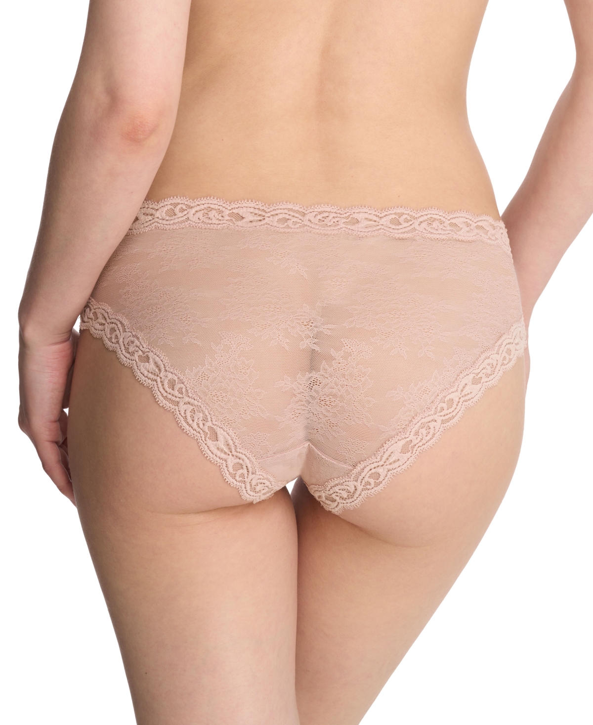 Natori Feathers Lace-trim And Mesh Hipster Briefs In Rose Beige Lace