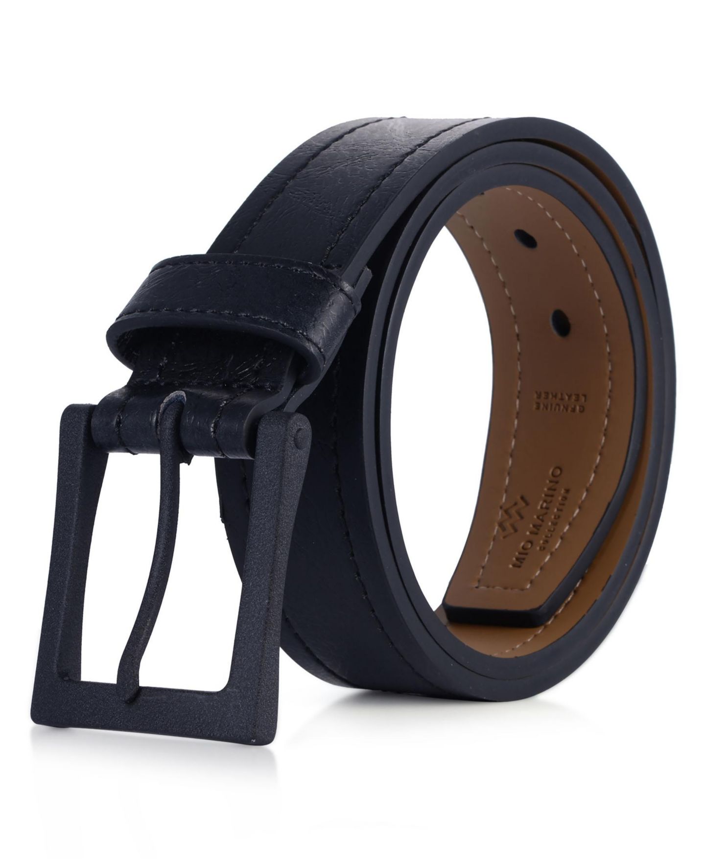 Мужской ремень Gallery Seven Mio Marino Solid Casual Prong Belt, цвет: Глубокий угольный — фото 7