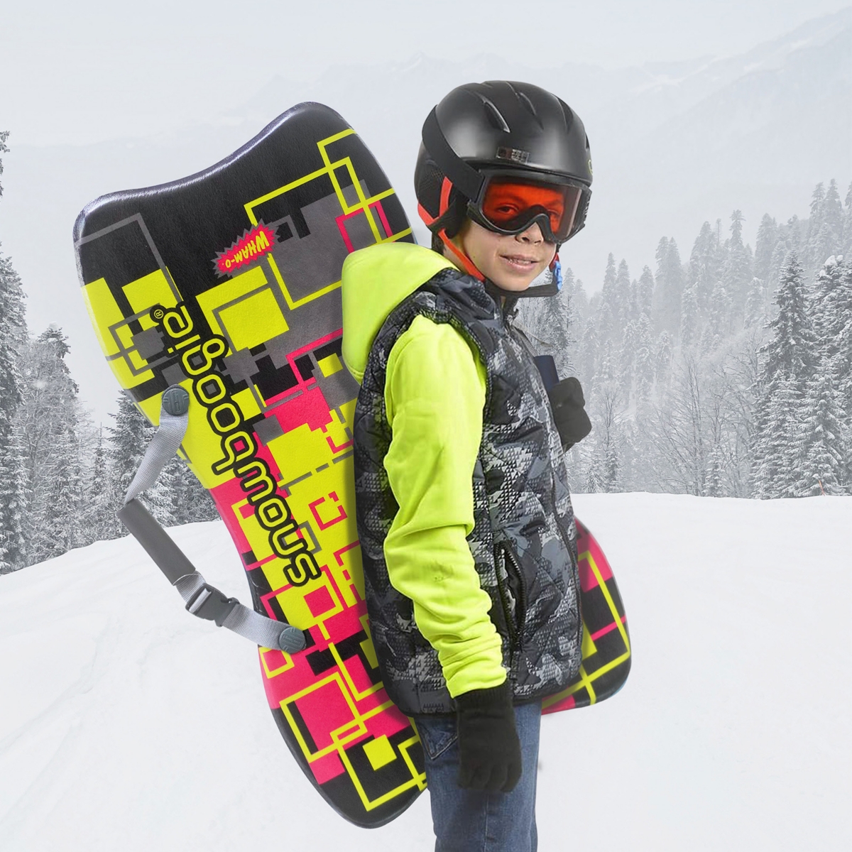 Wham-o Snowboogie 36" Single Rider Snow Sled, Winter Backpack Sled with Pe Foam Core Slick Bottom Adjustable Handles Straps