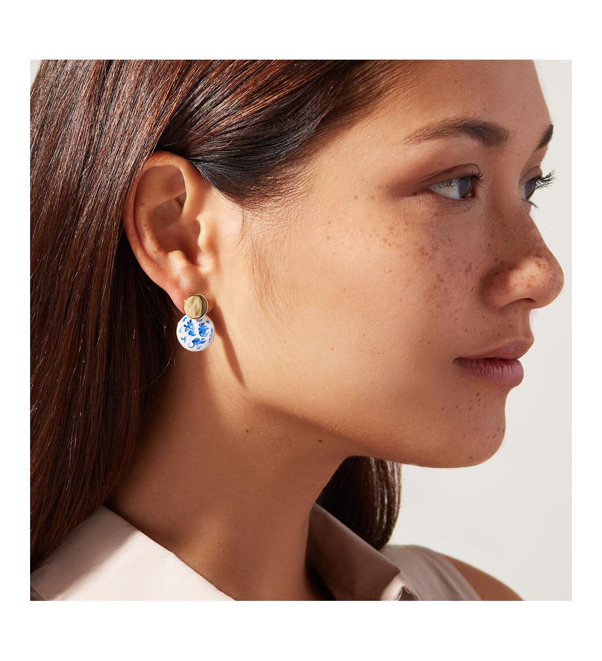 Ana Luisa Enamel Earrings - Mini Kinoko Marble Blue